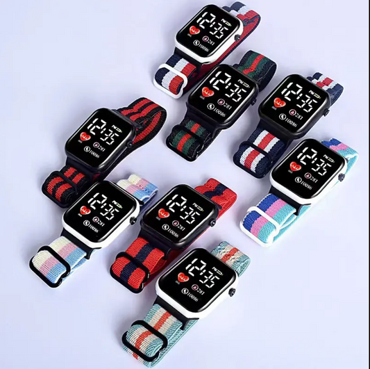 Trendy 2024 Sports Digital Watch – Elastic Nylon Band, Fashionable & Durable Electronic Wristwatch