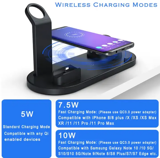 30W Multi-Device Charging Station – 6-in-1 Fast Charger Dock for Phones, Watch & Accessories